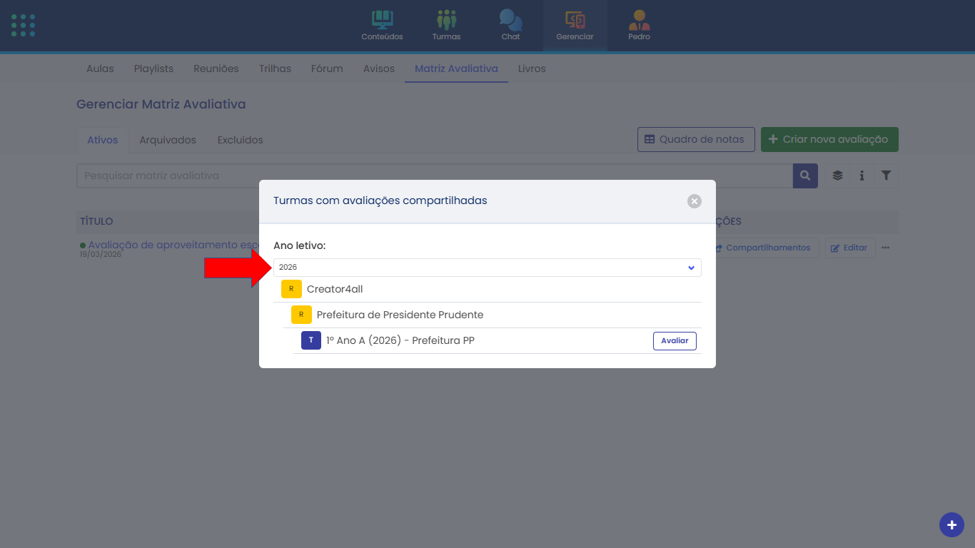 Acessar Gerenciar Matriz Avaliativa