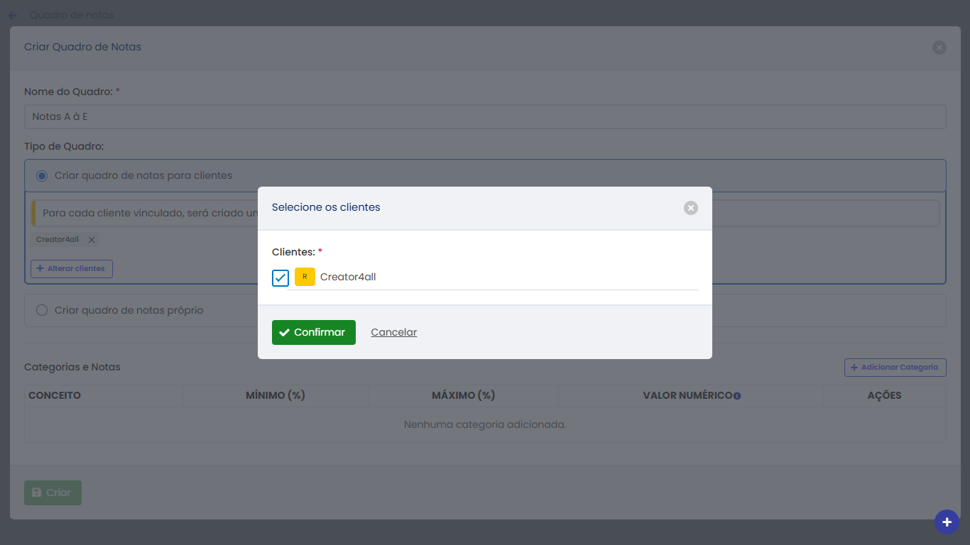 Cliente selecionado