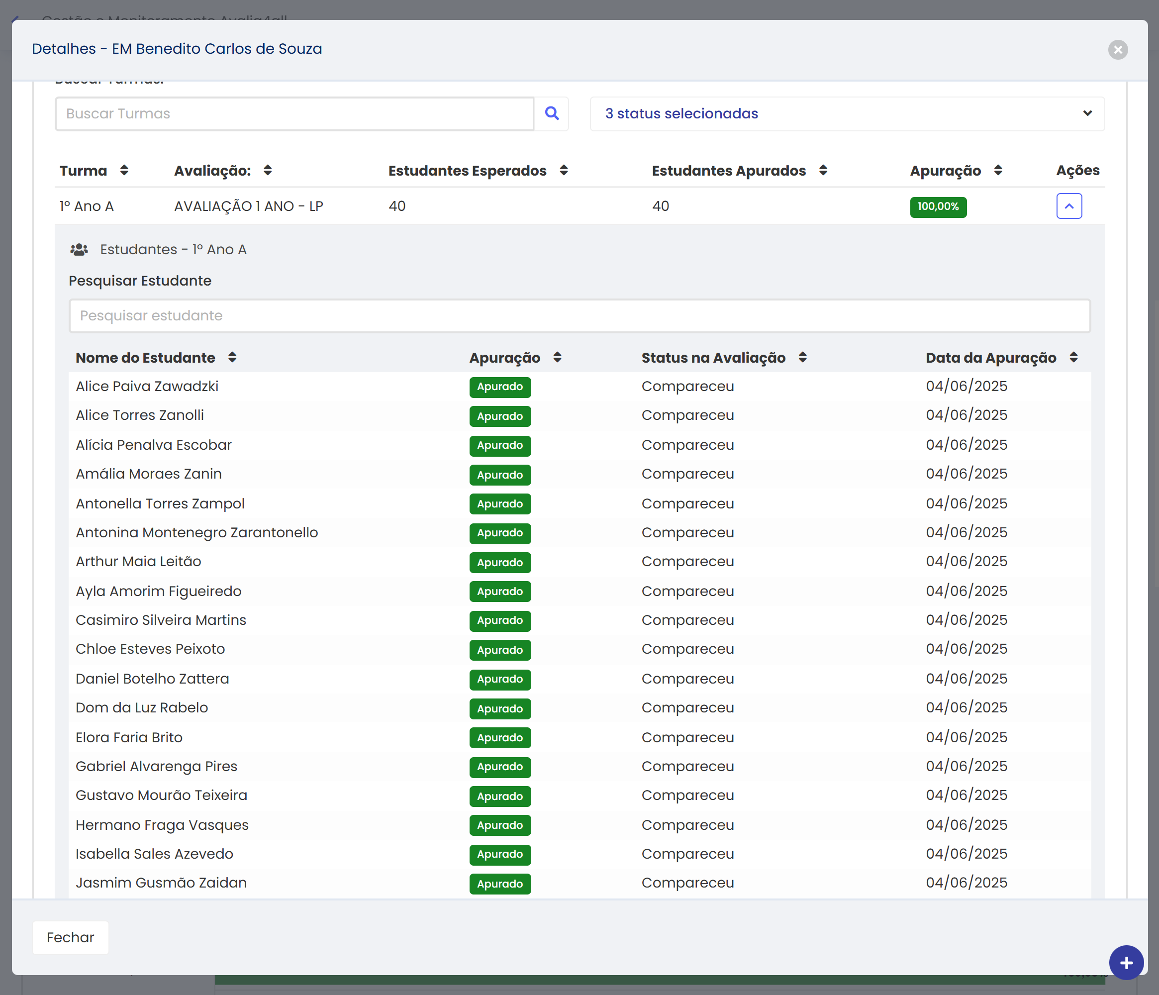 Modal de Detalhes – Cabeçalho