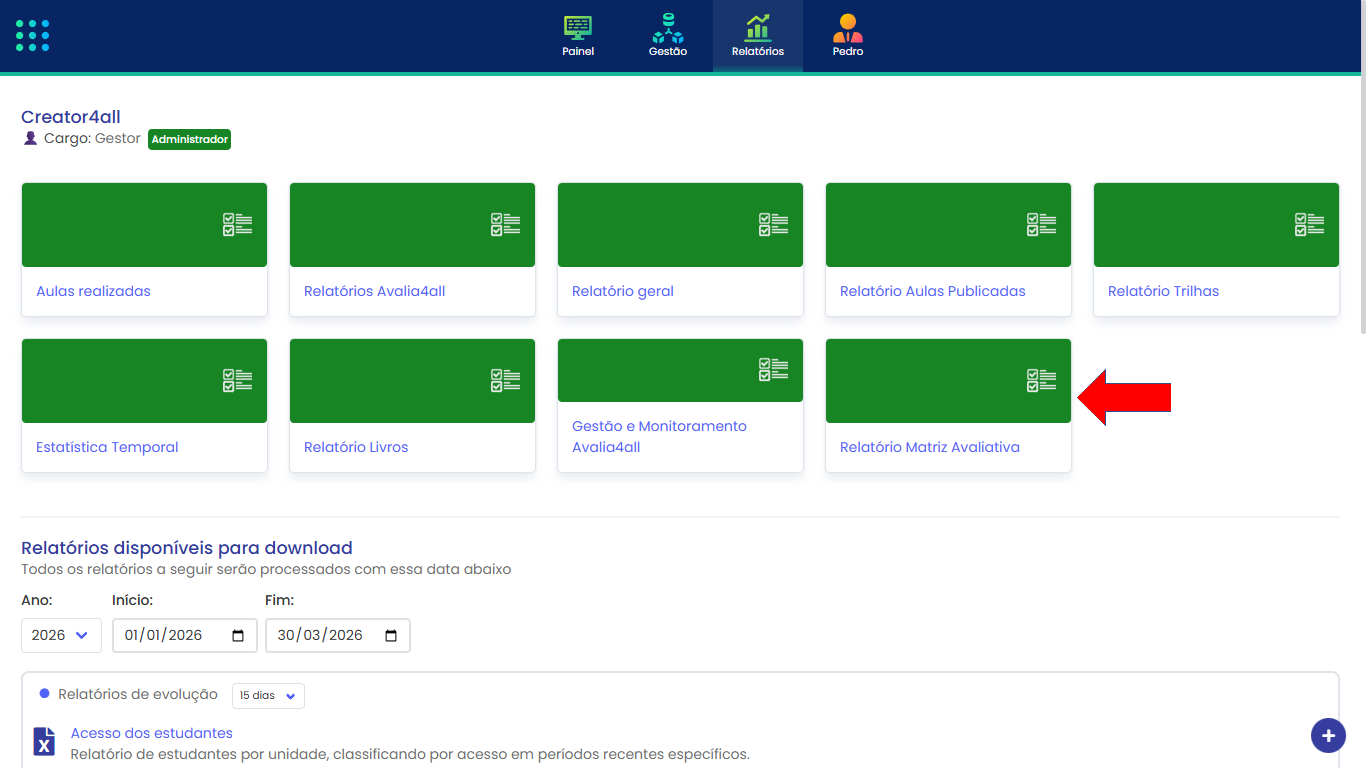 Selecionando Relatórios
