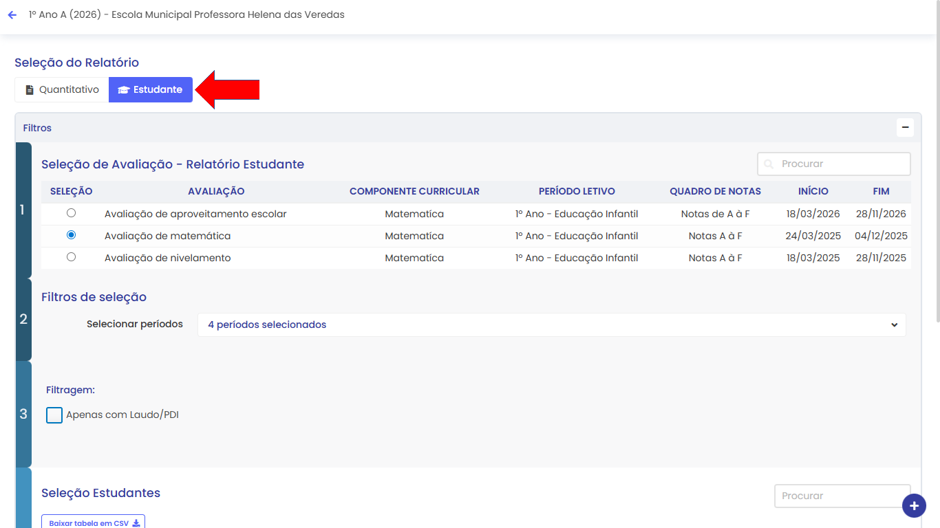 Relatório por Estudante